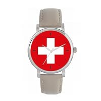 Switzerland Flag Watch 38mm Case 3atm Water Resistant Custom Designed Quartz Movement Luxury Fashionable