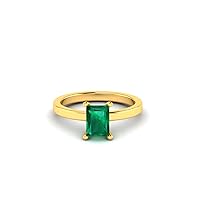GEMHUB 1.04 Ct Radiant Cut Shape Lab Created Grade AA Green Emerald Solitaire Bridal Wedding Ring 14k Yellow Gold Sizable