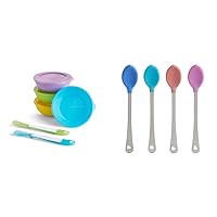 Munchkin® Love-a-Bowls™ 10 Piece Baby Feeding Set, Includes Bowls with Lids and Spoons, Multicolor & White Hot® Safety Baby Spoons, 4 Pack