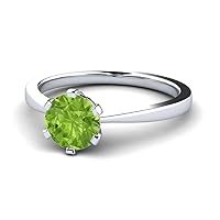 Peridot Round 6.00mm Solitaire Ring | Sterling Silver 925 With Rhodium Plated | Evergreen Solitaire Ring For Girls And Woman's