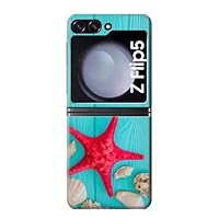 R3428 Aqua Wood Starfish Shell Case Cover for Samsung Galaxy Z Flip 5