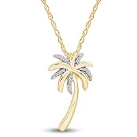 0.25Ct Round Cut Simulated Diamond Palm Tree Pendant Necklace 14K Yellow Gold Finish 925 Sterling Silver