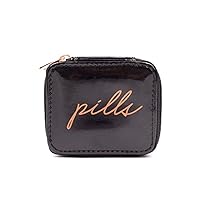 MIAMICA Women's Zippered Pill Case with 8-Day Removable Plastic Organizer, Black & Rose Gold, 3.5” x 2.75” x 1.25” – Weekly Medicine Box Compact Design