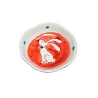 Kutani Bi Pottery A0117 Kutani Pottery Dish with Long Ears Rabbit Pattern, Microwave/Dishwasher Safe