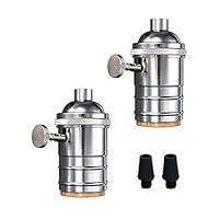 2 Pack Lamp or Fixture Replacement, E26/ E27 Solid Brass Industrial Light Socket Vintage Edison Pendant Lamp Copper Holder with Switch (Silver)