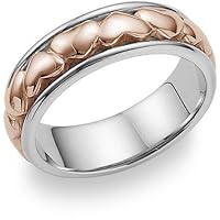 Heart Wedding Band Ring - 14K White and Rose Gold