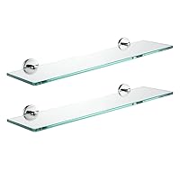 JQK Bathroom Glass Shelf Chrome, Tempered Glass Shower Storage 20 by 5 inches, 304 Stainless Steel Polished Chrome Wall Mount, 2 Pack, TGS101L20-CH-P2