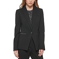 Calvin Klein Women's Petite One-Button Zip-Pocket Ponté-Knit Blazer (Black, 4P)