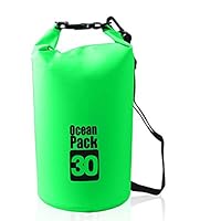 Outdoor Dry Sack/Floating Waterproof Bag 2L/3L/5L/10L/15L/20L/30L for Boating, Kayaking, Hiking, Snowboarding, Camping, Rafting, Fishing and Backpacking (Green, 30L)