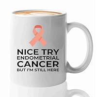 Endometrial Cancer Survivor Coffee Mug 11oz White -Nice Try - Endometrial Cancer Awareness Peach Ribbon For Cancer Uterine Cancer Survivor