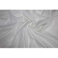 White Heavy Cotton Fabric Silver Color Stripe Lurex Weave 44''