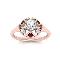 Choose Your Gemstone Round Antique Star Ring Rose Gold Plated Round Shape Vintage Engagement Rings Ornaments Surprise for Wife Symbol of Love Clarity Comfortable US Size 4 to 12