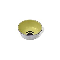 Pets Small Stainless Steel Bowl For Cats And Small Dogs, 8 OZ, Pawprint Decoration, Tan
