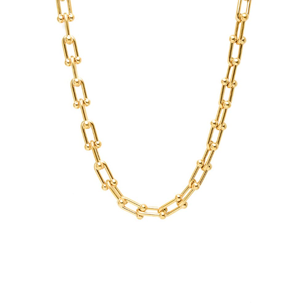 lureme 18K Gold U Shaped Link Chain Choker Necklace Titanium Bold Chunky Necklace for Women (nl006277)