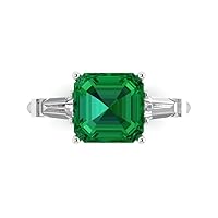 3.6 ct Asscher Baguette cut 3 stone Solitaire W/Accent Simulated Emerald Anniversary Promise Engagement ring 18K White Gold