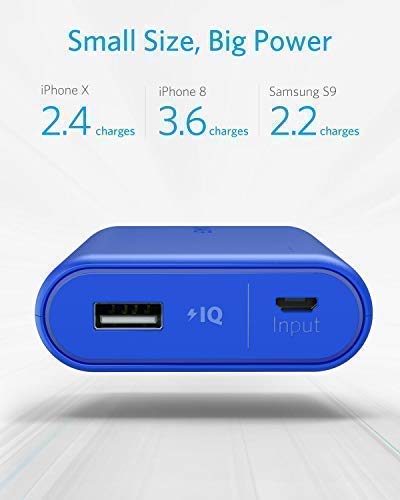 Anker PowerCore 10000 Portable Charger, One of The Smallest and Lightest 10000mAh External Battery, Ultra-Compact High-Speed-Charging-Technology Power Bank for iPhone, Samsung Galaxy and More (Blue)