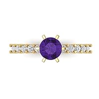 Clara Pucci 1.3 Brilliant Round Cut Solitaire Natural Purple Amethyst Accent Anniversary Promise Engagement ring Solid 18K Yellow Gold