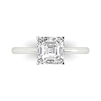 Clara Pucci 1.95ct Asscher Cut Solitaire Genuine Lab Created White Sapphire 4-Prong Classic Statement Ring 14k White Gold for Women