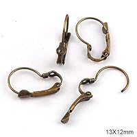 Kamas 13x20mm Metal Round French Lever Hook with Open Ring Earnuts Ear Plugging Back Stopper Setting DIY Earring Earstud Findings - (Color: Antique Bronze)