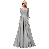 Women's A Line V Neck Bridesmaid Dress with 3/4 Sleeve Evening Party Dress