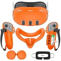 Relohas Deluxe VR Accessories for Meta Quest 3, 4 in 1 Silicone Protective Case Set for Oculus Quest 3, Controller Grip Cover, VR Shell Cover, Face Cover, Gifts for Christmas & Halloween (Orange)
