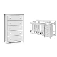 STORKCRAFT Kenton 5 Drawer Dresser (White) for Kids Bedroom, Nursery Dresser Organizer & Portofino 5-in-1 Convertible Crib and Changer (White)
