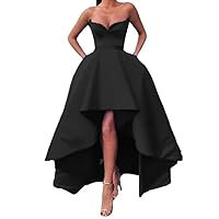 2023 Strapless Off Shoulder Sleeveless Satin Formal Prom Dress Front Short Back Long Puffy Party Cocktail Host Evening Gowns