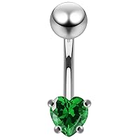 5MM Heart CZ Gemstone 925 Sterling Silver with Stainless Steel Belly Button Navel Rings