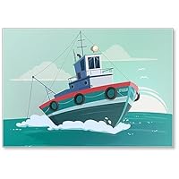 Funny Cartoon Illustration of a Fishing Boat Fridge Magnet