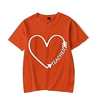Cool Teacher Heart Print T-Shirt for Women Summer Fashion Casual T-Shirts Short Sleeve Creative Personalized Tops