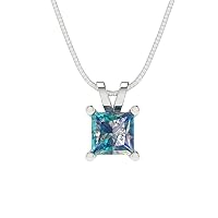 Clara Pucci 0.45ct Princess Cut Designer Blue Moissanite Gem Solitaire Pendant Necklace With 16