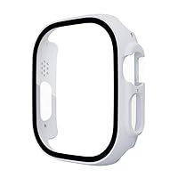 Glass+case for Apple Watch Ultra 49mm smartwatch PC Screen Protector Bumper Tempered case Cover Accessories iwatch Series Ultra (Color : White, Size : Ultra 49mm)