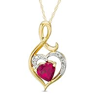 The Diamond Deal Lab Created 6.00MM Red Ruby Gemstone July Birthstone Heart and Diamond Accent Pendant Necklace Charm in 10k SOLID Yellow Gold