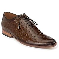 Handmade Men's Oxford Shoes in Dark Brown Ostrich Leather