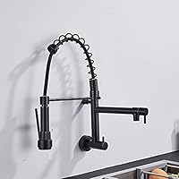 Kitchen Sink Tap for Bar Farmhouse Commercial, Black/Chrome Brass Kitchen Faucet, Vessel Sink Mixer Tap, Spring Dual Swivel Spouts Sink Mixer, Bathroom Faucets, Wall Mounted Tap (B