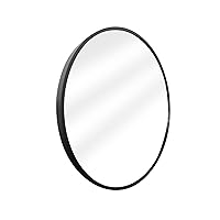 Bathroom Round Mirror 20-Inch Black Wall Circle Mirrors Finished Aluminum Framed Rust-Proof Entryway Décor for Washing Room Living Room