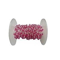 36 inch long gem fuchsia pink tourmaline 3mm rondelle shape faceted cut beads wire wrapped silver plated rosary chain for jewelry making/DIY jewelry crafts #Code - ROSARYCH-0398