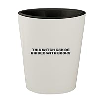 This Witch Can Be Bribed With Books - White Outer & Black Inner Ceramic 1.5oz Shot Glass