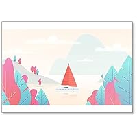 Sailboat Panorama with Pond. Mountain Nature Scene with Boat and Lake, Fridge Magnet