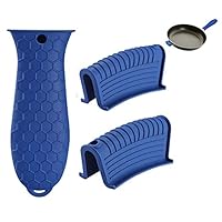 Silicone Hot Pan Handle Holder, 3Pcs Heat Resistant Non Slip Rubber Pot Handle Covers for Cast Iron Skillet Griddles Metal Frying Pans Kitchen Cookware (Blue)