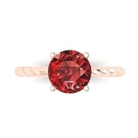 Clara Pucci 2ct Round Cut Solitaire Rope Twisted Knot Natural VVS1 Red Garnet Proposal Bridal Wedding Anniversary Ring 18K Rose Gold