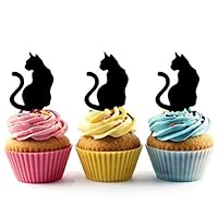 TA0823 Sitting Cat Back Silhouette Party Wedding Birthday Acrylic Cupcake Toppers Decor 10 pcs
