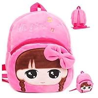 Premium Quality Backpack Soft Pink Hi Girl Velvet Plush Bag with 2 Compartment for Kids