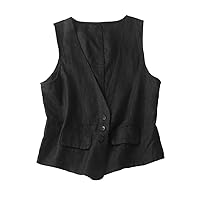 IDEALSANXUN Womens Sleeveless Cotton Linen Vest Casual Summer Vest V Neck Cardigan Jacket Waistcoat