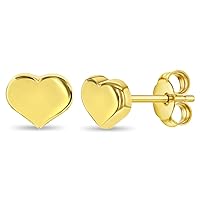 14k Yellow Gold Tiny Puffed Heart Pushback Earrings For Little Girls and Preteens - Adorable Heart Themed Children's Jewelry - Heart Shaped Jewelry For Young Girls Special Birthday Present