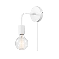 Globe Electric 51489 1-Light Plug-in or Hardwire Wall Sconce, Matte White, 6ft Clear Cord, Inline On/Off Rocker Switch, Wall Lights for Bedroom, Wall Lights for Living Room, Bulb Not Included