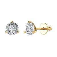 2.0 ct Round Cut Conflict Free Solitaire Genuine Moissanite Designer 3 prong Stud Martini Earrings 14k Yellow Gold Screw Back