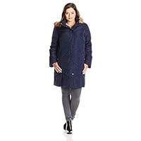 Tommy Hilfiger Women's Mid Length Down Fill Coat with Faux Fur Trim Hood