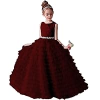 Formal Princess Gowns Sleeveless Tulle Tiered Flower Girl Dresses for Wedding Party Junior Bridesmaid Dress