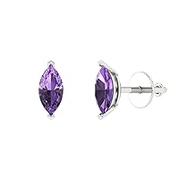 1.0 ct Marquise Cut Solitaire Simulated Alexandrite Pair of Stud Everyday Earrings Solid 18K White Gold Butterfly Push Back